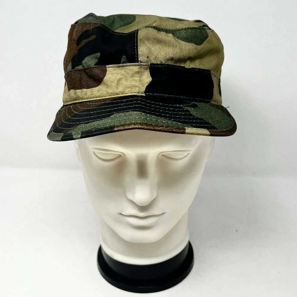 US Army Military BDU Cap / Hat Woodland CAMO Winter Fold Down Flaps - Size 6-7/8